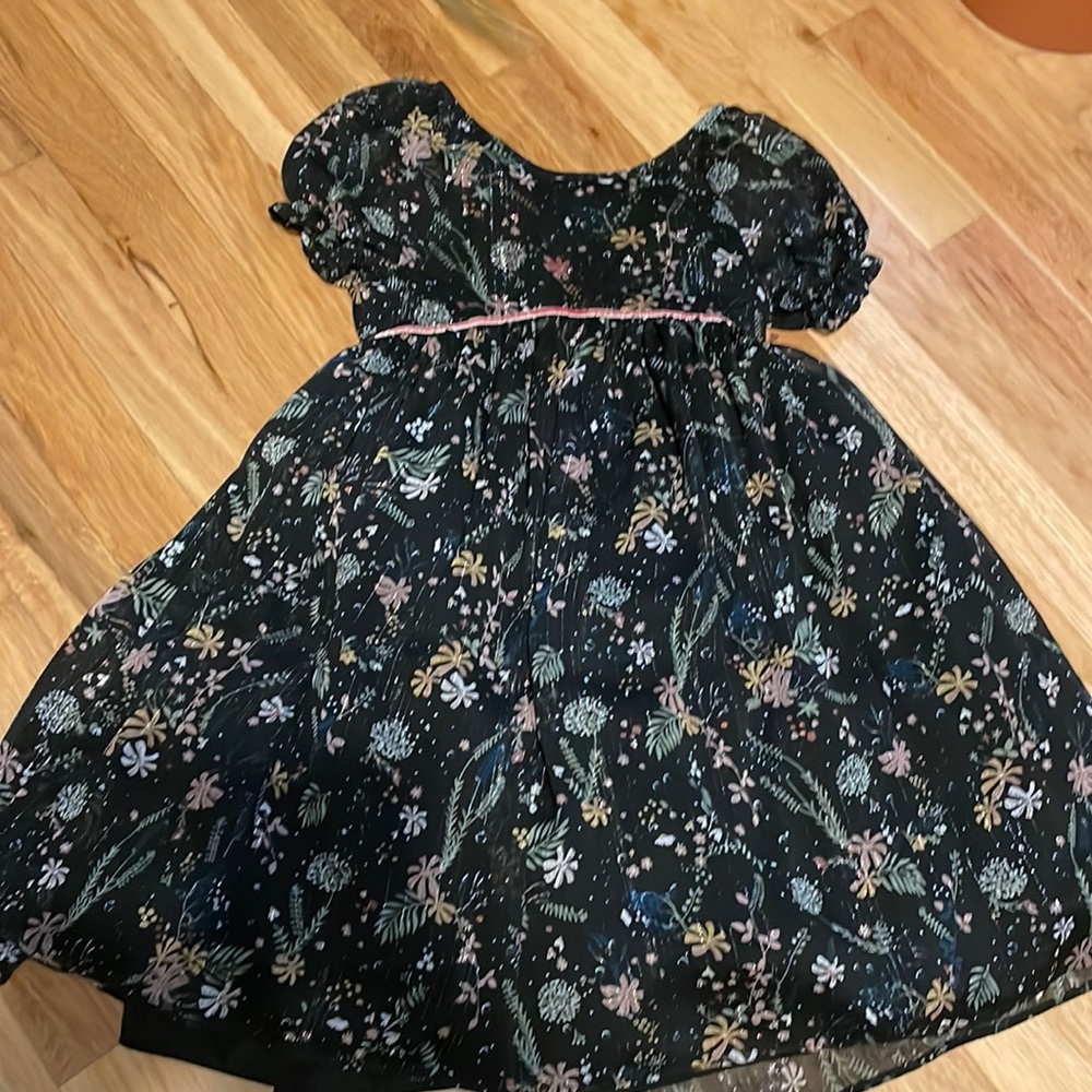 Pippa and Julie dress, black floral metallic print